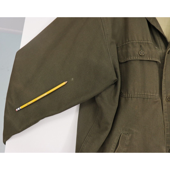 Eddie Bauer Barn Chore Rustic 90's Zip Jacket Leather Collar Olive Men L Tall - Picture 12 of 16